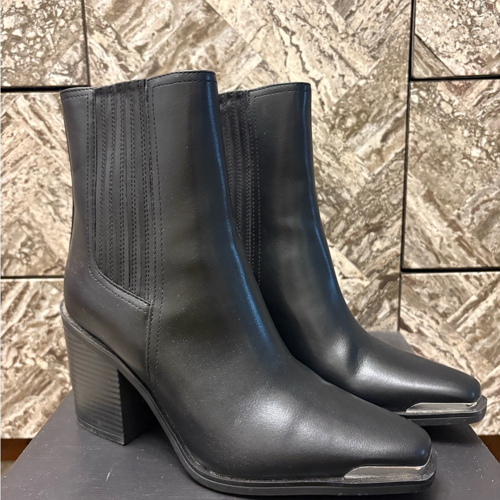 Abound Women’s Black Faux Leather Ankle Boots with Block Heel